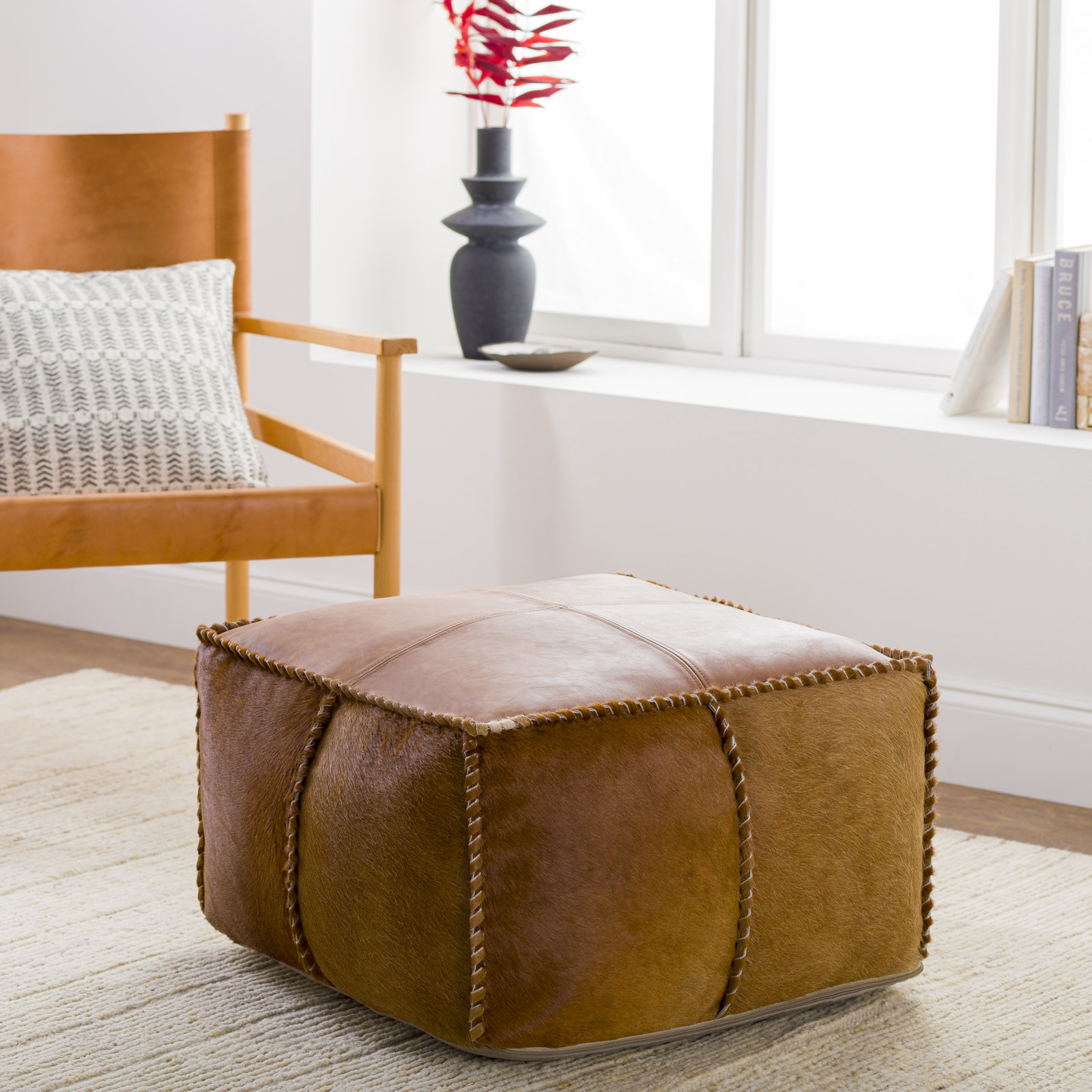 Viv + Rae Leather and Hair on Hide Pouf